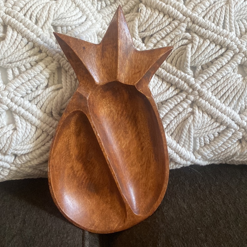 70s VINTAGE DECOR WOODEN DISH TRAY MONKEY POD WOOD DISH HAWAII BOHO HOME DECOR